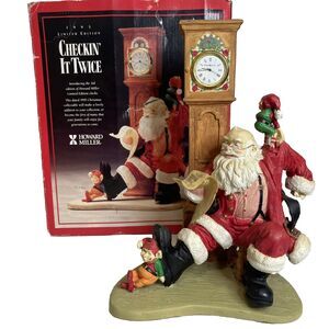 1995 Howard Miller Clock Santa Figurine Limited Edition CHECKIN IT TWICE